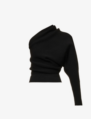 RICK OWENS RICK OWENS WOMENS BLACK ASYMMETRIC CROPPED CASHMERE-BLEND KNITTED TOP