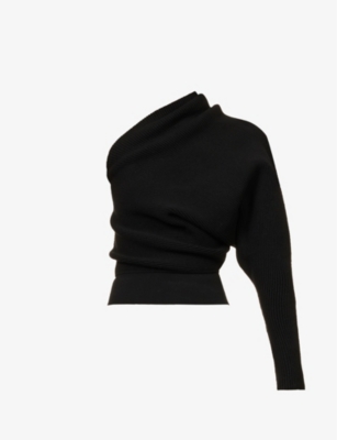 Rick Owens Womens Black Asymmetric Cropped Cashmere-blend Knitted Top In Black