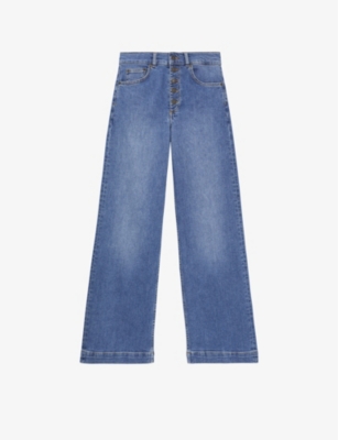 The Kooples Womens Blue Denim High-rise Wide-leg Stretch-denim Jeans