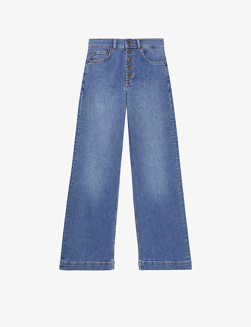 The Kooples Womens Blue Denim High-rise Wide-leg Stretch-denim Jeans