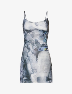 MIAOU: Anya graphic-print stretch-recycled polyester mini dress