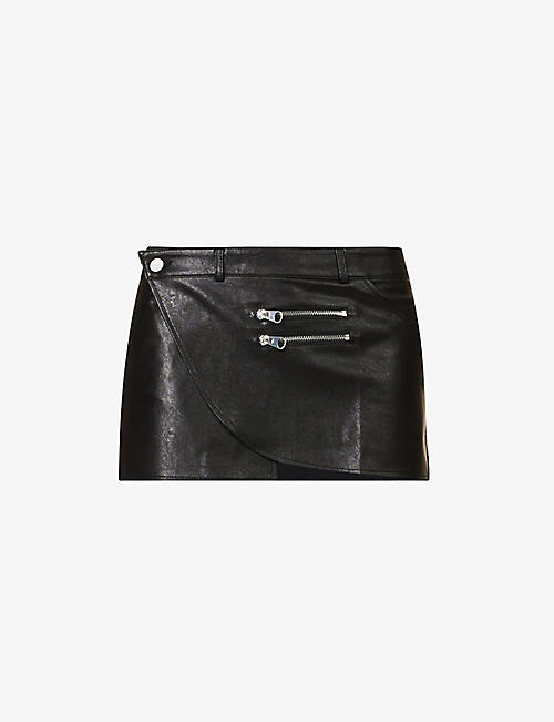 MIAOU: Hunter zip-detail low-waist vegan-leather mini skirt