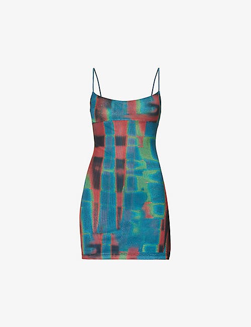 MIAOU: Anya graphic-print stretch-recycled polyester mini dress
