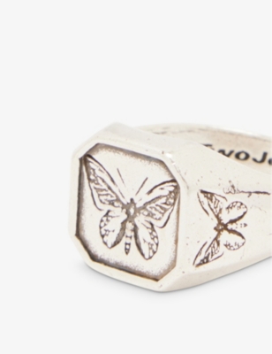 Twojeys Butterfly-engraved Sterling-silver Ring In Silver