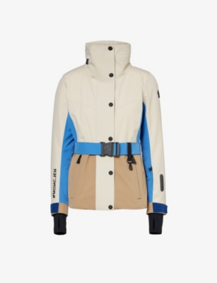 Moncler Hainet Belted Colorblock Snow Jacket In Multi
