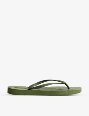 Sleepers Womens Green Tapered Brand-debossed Natural Rubber Flip-flops