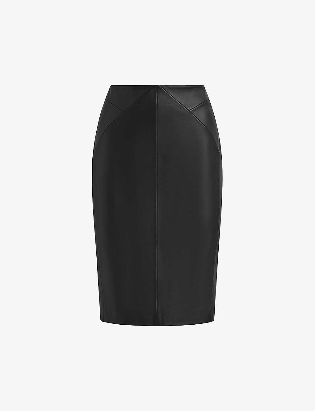 Shop Reiss Women's Black Raya High-rise Leather Pencil Midi Skirt