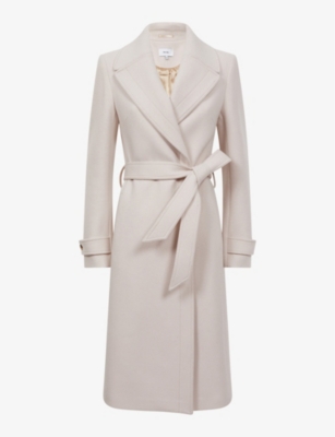 Reiss Womens Neutral Tor Single-breasted Belted Wool-blend Coat