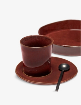 Serax Red La Mère Asymmetric Stoneware Coffee Cup Saucer 14.5cm In Red