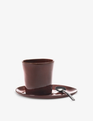 Serax La Mère Asymmetric Stoneware Coffee Cup Saucer 14.5cm Red