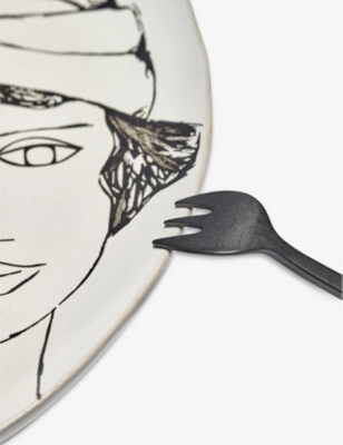 Serax White La Mère Graphic-print Oval Stoneware Plate 37.5cm X 27.5cm In White