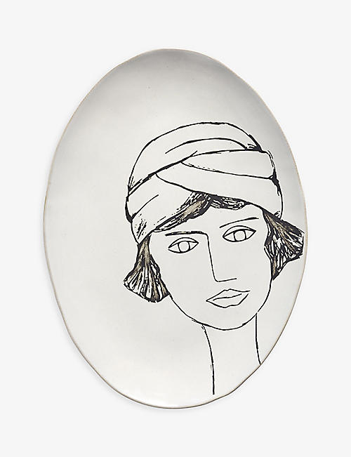 SERAX: La Mère graphic-print oval stoneware plate 37.5cm x 27.5cm