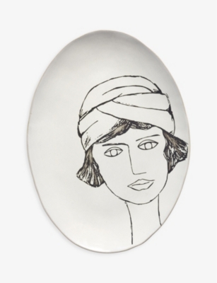 Serax La Mère Graphic-print Oval Stoneware Plate 37.5cm X 27.5cm In White