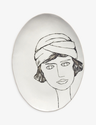 Serax La Mère Graphic-print Oval Stoneware Plate 37.5cm X 27.5cm White