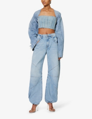 EB DENIM EB DENIM WOMEN'S DAPHNE FREDERIC DRAWSTRING-CUFF WIDE-LEG HIGH-RISE JEANS