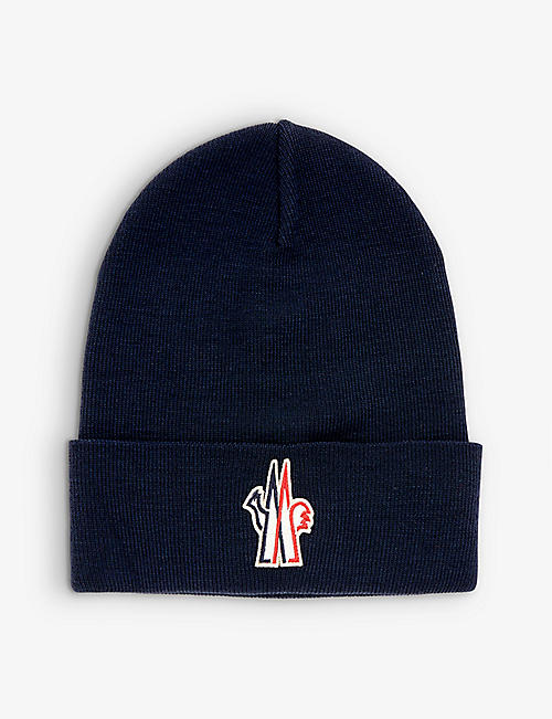 MONCLER GRENOBLE: Logo-patch ribbed wool beanie hat