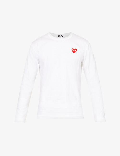 COMME DES GARCONS PLAY: Heart-appliquéd long-sleeved cotton-jersey T-shirt