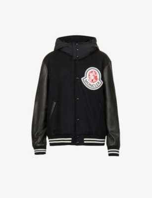 MONCLER GENIUS MONCLER GENIUS MEN'S BLACK X BILLIONAIRE BOYS CLUB DURNAN BRAND-APPLIQUÉ RELAXED-FIT WOOL-BLEND JACK