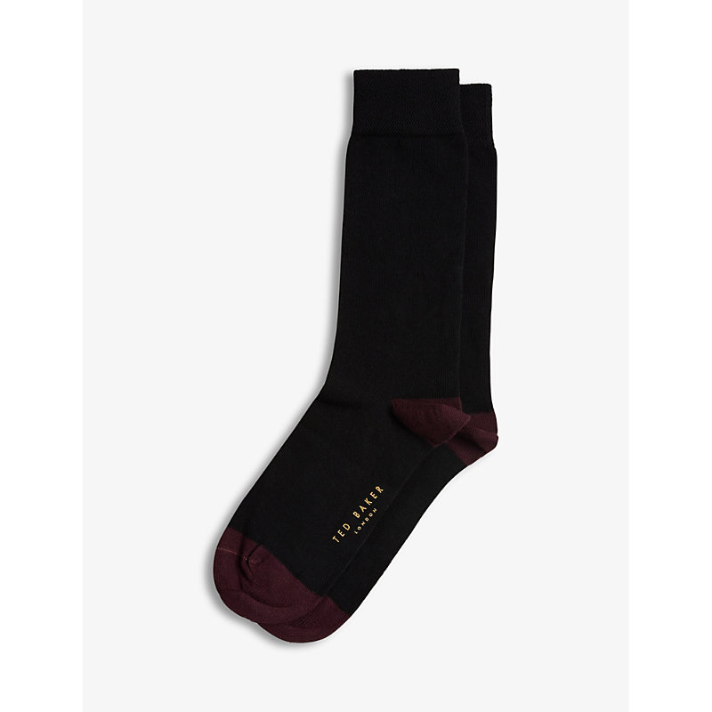Shop Ted Baker Mens Black Clasic Contrast-panel Stretch Organic Cotton-blend Socks