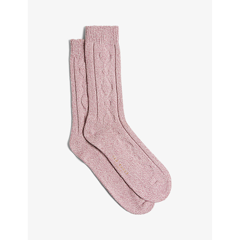 Shop Ted Baker Mens Pink Hiking Cable-knit Cotton-blend Socks