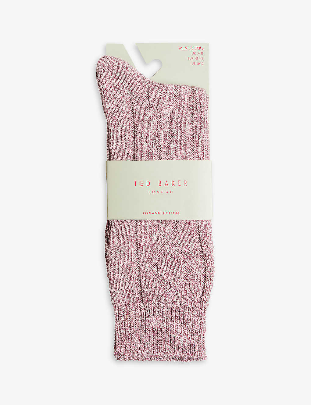 Ted Baker Mens Pink Hiking Cable-knit Cotton-blend Socks