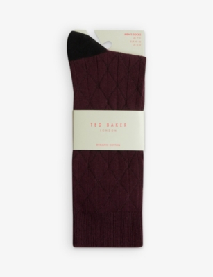 Ted Baker Mens Black Swelter Diamond-knit Stretch Cotton-blend Socks