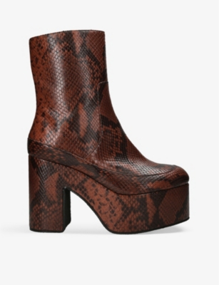 DRIES VAN NOTEN SNAKE-PRINT PLATFORM-SOLE LEATHER HEELED ANKLE BOOTS,68645183