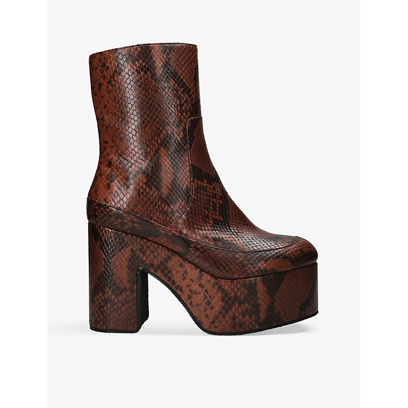 DRIES VAN NOTEN SNAKE-PRINT PLATFORM-SOLE LEATHER HEELED ANKLE BOOTS,68645183