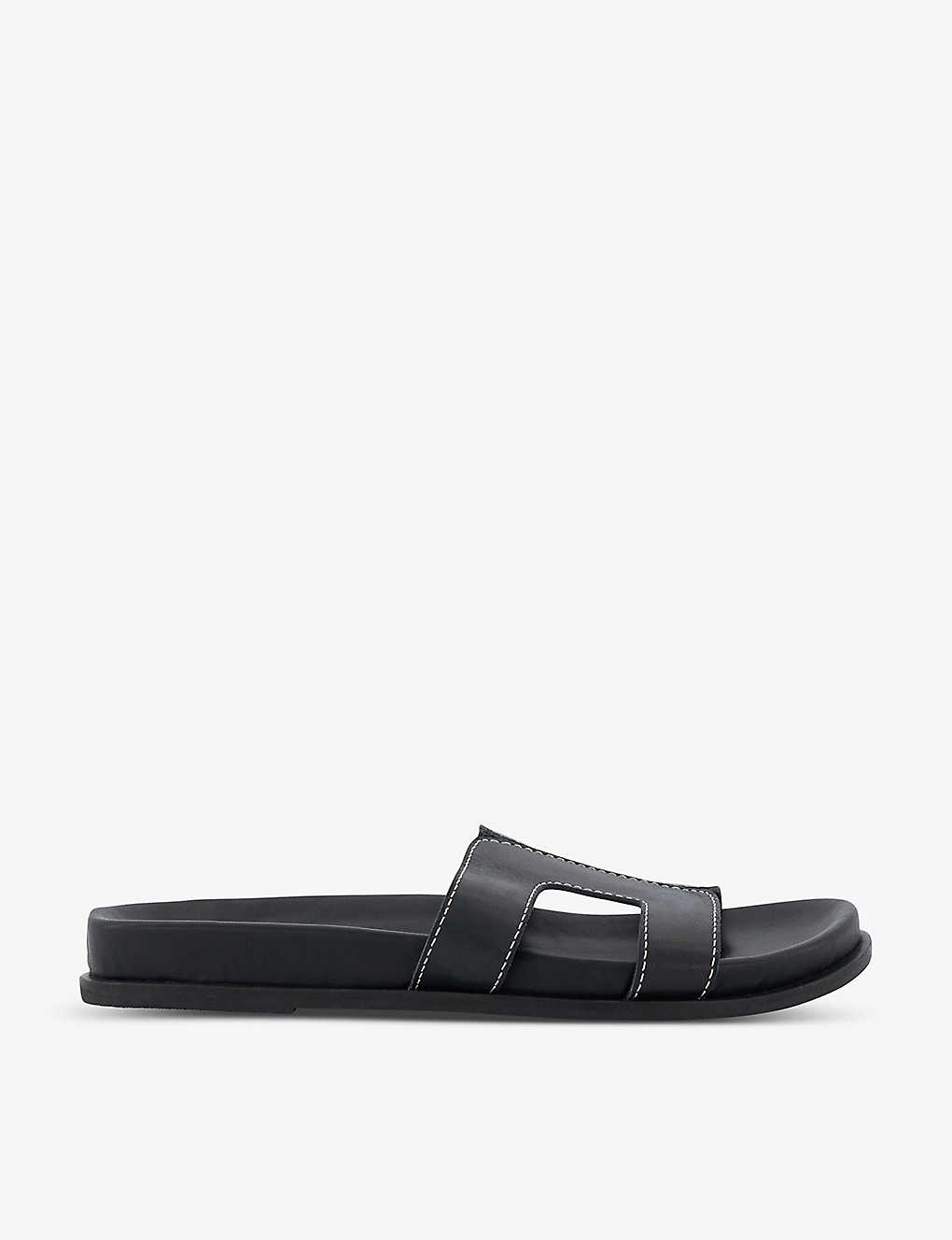 Dune Loupa Contrast-stitch Leather Sandals In Black-black Leather