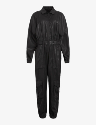 Allsaints Frieda Relaxed Fit Coated Jumpsuit In Black