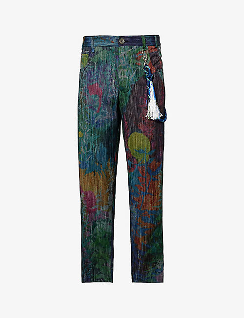 SONG FOR THE MUTE: Patterned five-pocket straight-leg regular-fit woven trousers