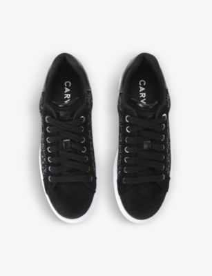 Shop Carvela Women's Black Dream Star Crystal-embellished Velvet Trainers