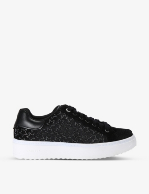 Carvela Womens Black Dream Star Crystal-embellished Velvet Trainers