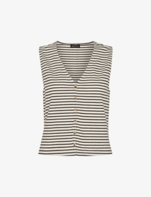 Whistles Womens Cream Stripe-pattern Stretch-cotton Top In Cream