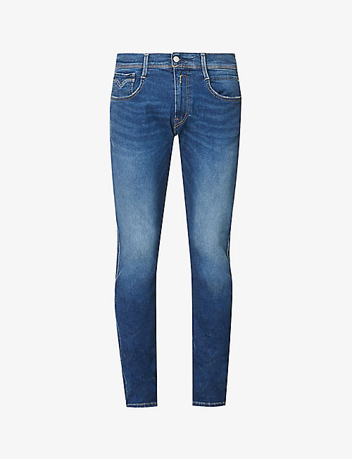 REPLAY: Anbass Hyperflex tapered-leg slim-fit stretch-denim jeans