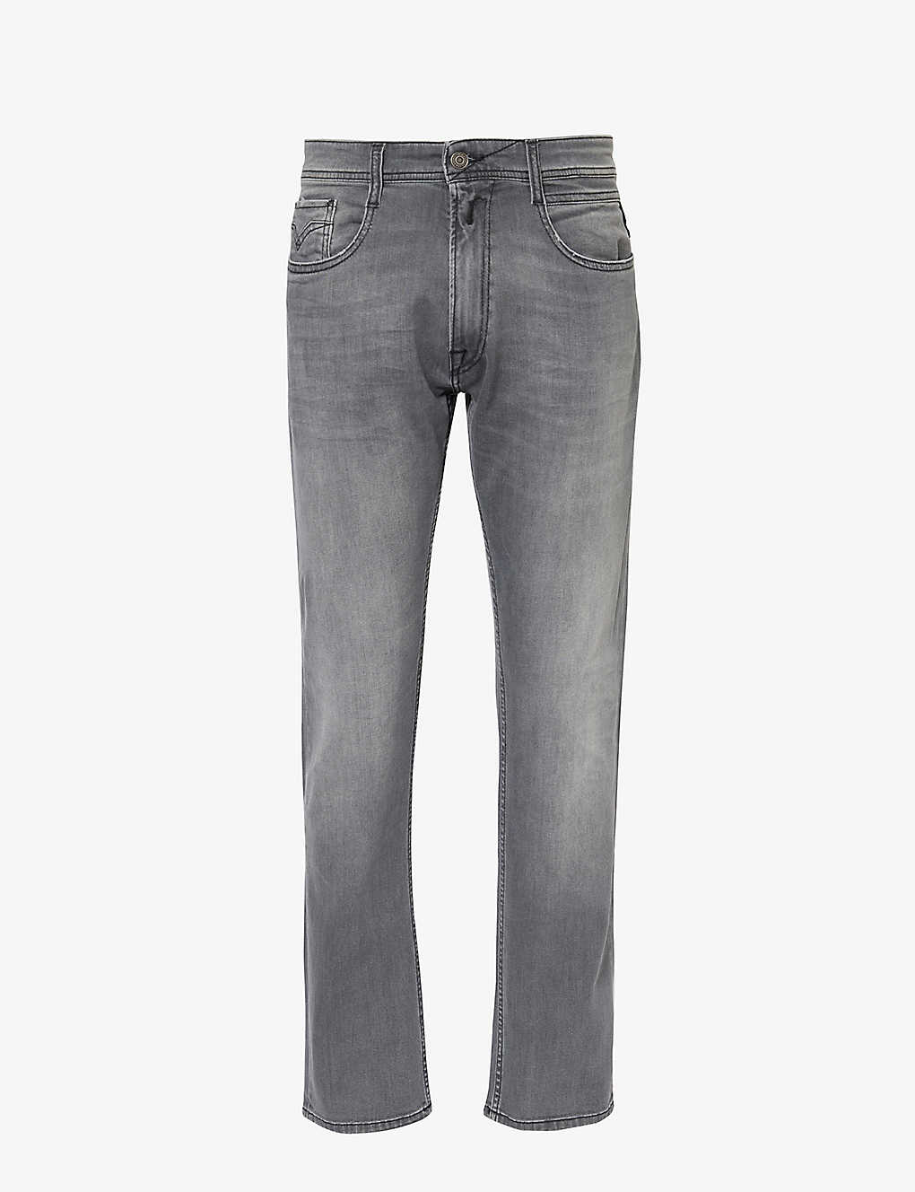 Replay Mens Dark Grey Rocco Slim-fit Straight-leg Stretch-denim Jeans