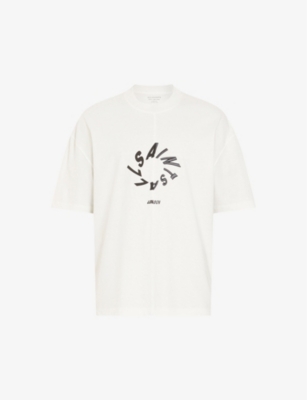 Allsaints Halo Puff Print Logo Oversized T-shirt In Chalk White