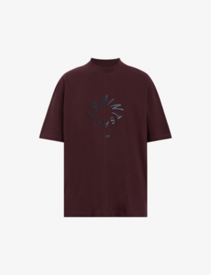 Allsaints Halo Oversized Logo Crew Neck T-shirt In Burgundy