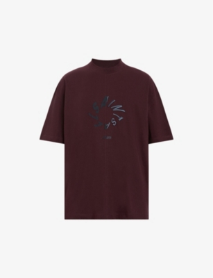 Allsaints Halo Oversized Logo Crew Neck T-shirt In Burgundy