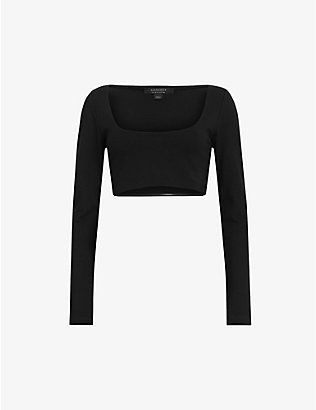 : Ciara cropped long-sleeve stretch-woven top