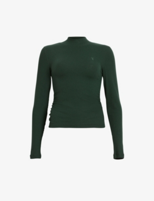 Allsaints Womens Sycamore Green Rina Roll-neck Stretch-woven Top