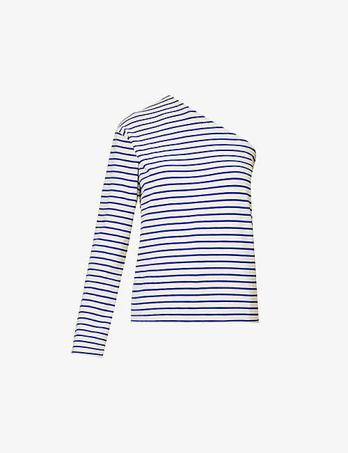 FRANKIE SHOP: Jean striped asymmetric-neck stretch-cotton top