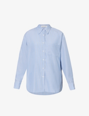 The Frankie Shop Lui Organic Cotton-poplin Shirt In Light Blue Black Stripe