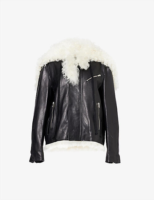 PROENZA SCHOULER: Lambswool-trim regular-fit leather jacket