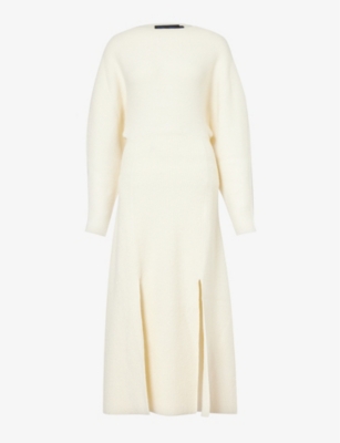 Shop Proenza Schouler Womens Ivory Bouclé-textured Slim-fit Woven-blend Midi Dress
