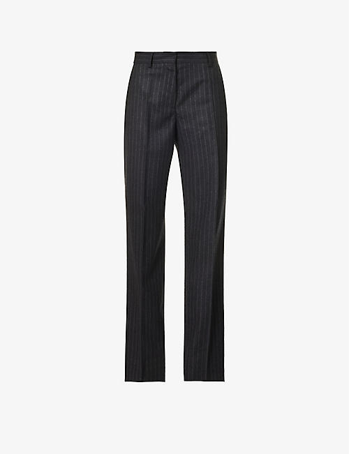 DRIES VAN NOTEN: Pinstripe straight-leg mid-rise wool trousers