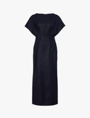 DRIES VAN NOTEN: Pleat-embellished sleeveless wool midi dress
