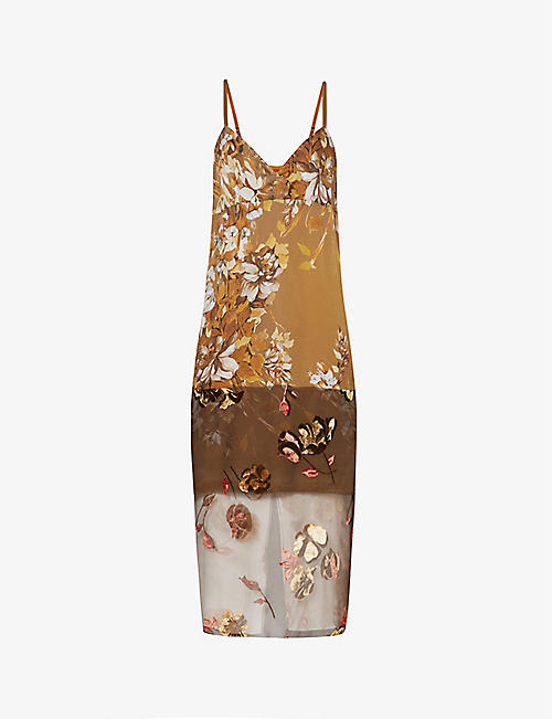 DRIES VAN NOTEN: Floral-print semi-sheer silk-blend midi dress
