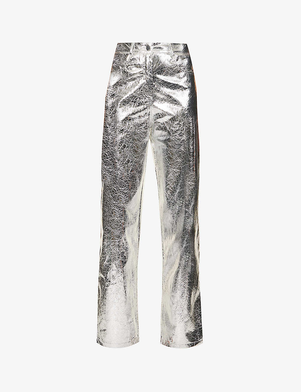 Amy Lynn Womens Silver Lupe Metallic High-rise Straight-leg Faux-leather Trousers