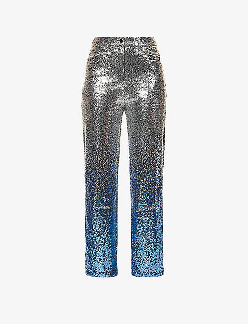 AMY LYNN: Dua Ombré sequin-embellished straight-leg mid-rise woven trousers